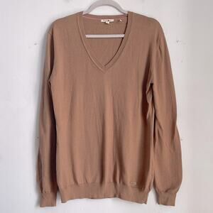 Barbour cotton cashmere V-neck knit pullover sweater sz 16